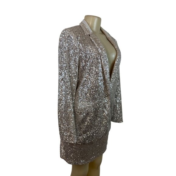 Banana Republic Women's Sequin Blazer & Mini Skirt Set Silver Sparkling Sz 8/10 - Picture 2 of 15